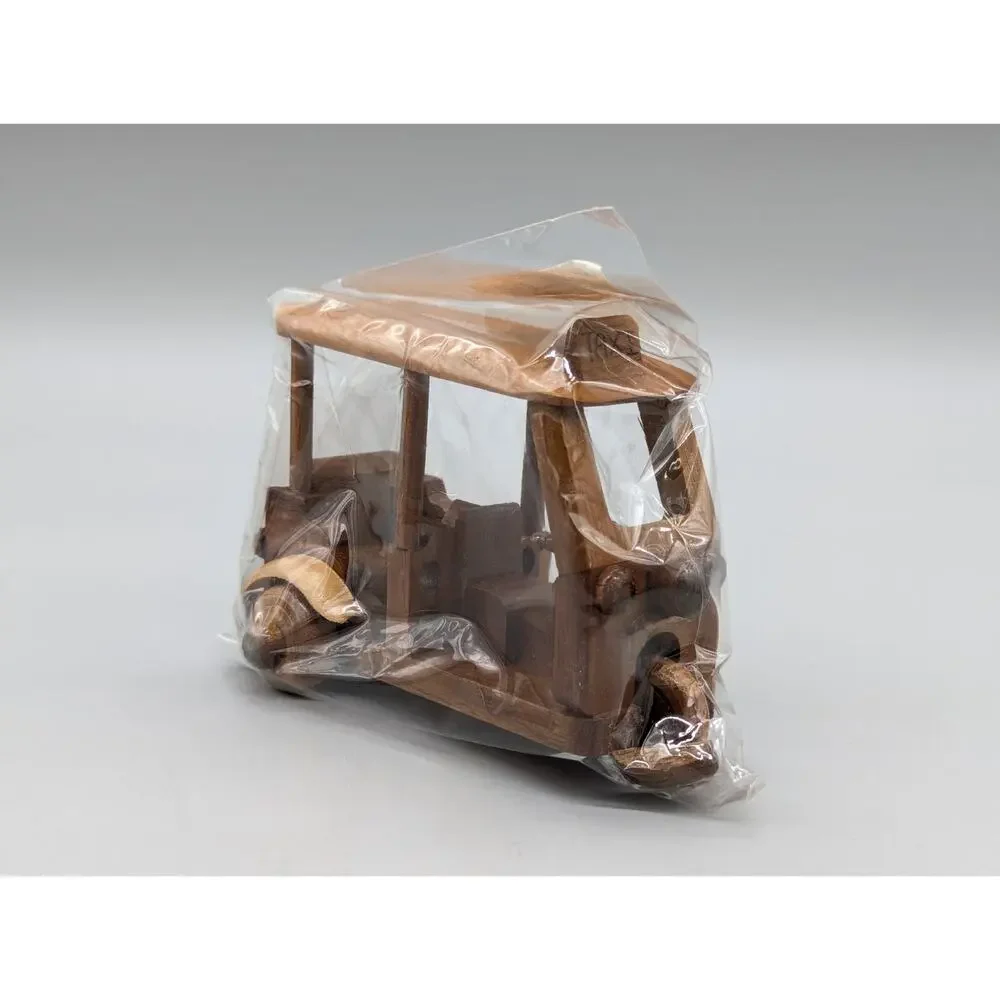 Hand Carved Wood Wooden Thai Tuk Tuk Taxi Model Car Hobby 5